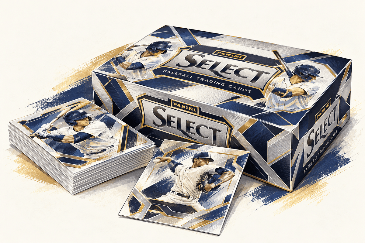 Panini Select Baseball bez licence MLB: 300 karet a hobby box dnes od 169,99 dolaru